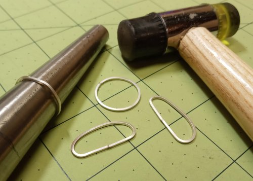 Judy Larson's Twelve Drummers Drumming Earrings - , Holiday Designs, Butane Torch, Soldering, Solder, Use a rubber/nylon or rawhide mallet to round each ring on a hoop mandrel.     